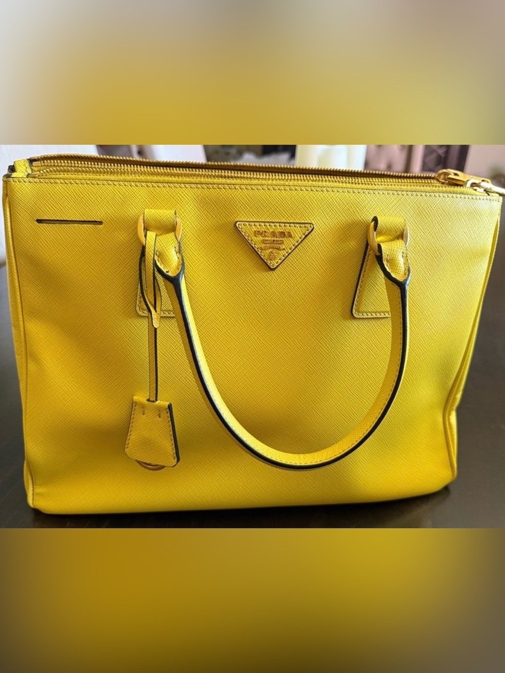 Prada Galleria Saffiano Leather Double Zip Tote Yellow Medium